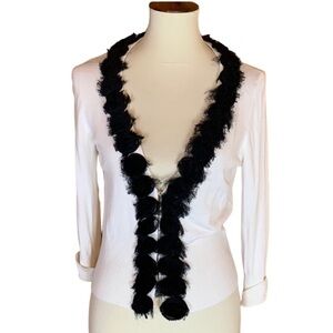 White House Black Market white cardigan with black trim Medium